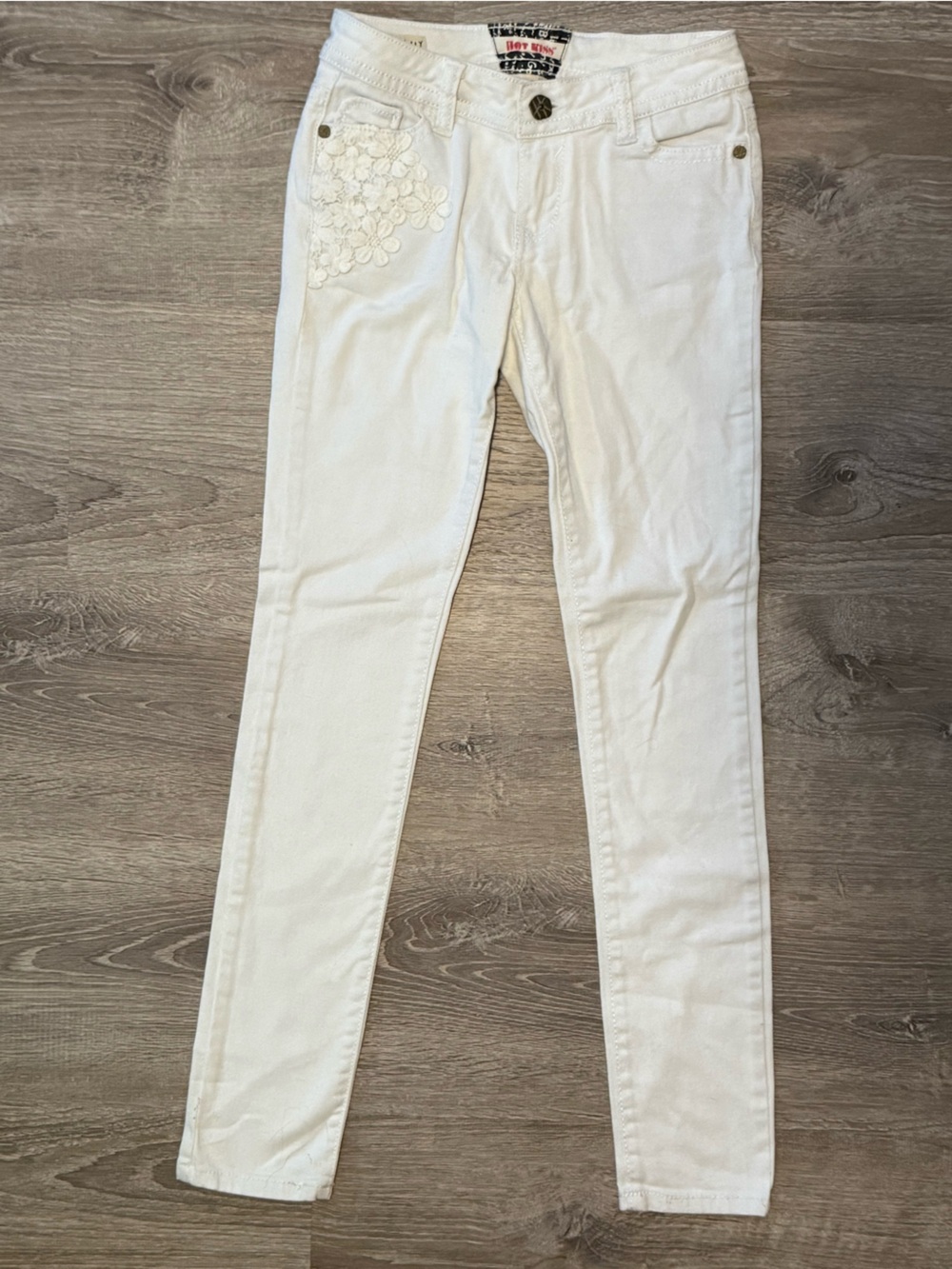 Hot Kiss Skinny Lace White Jeans Denim Pants